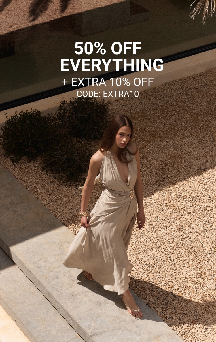 NEW IN - 50% OFF* + EXTRA 10% CODE: EXTRA10 - FEATURING GIRL IN BEIGE MAXI DRESS