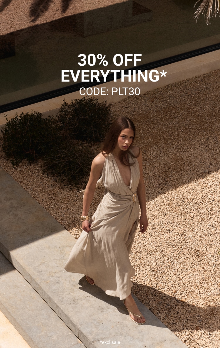 NEW IN - 30% OFF* CODE: PLT30 - FEATURING GIRL IN BEIGE MAXI DRESS