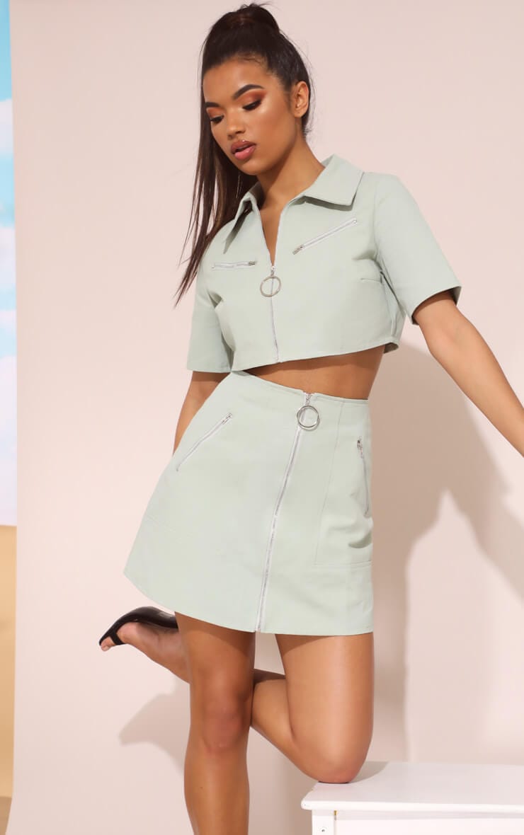 MINT ZIP DETAIL MINI SKIRT