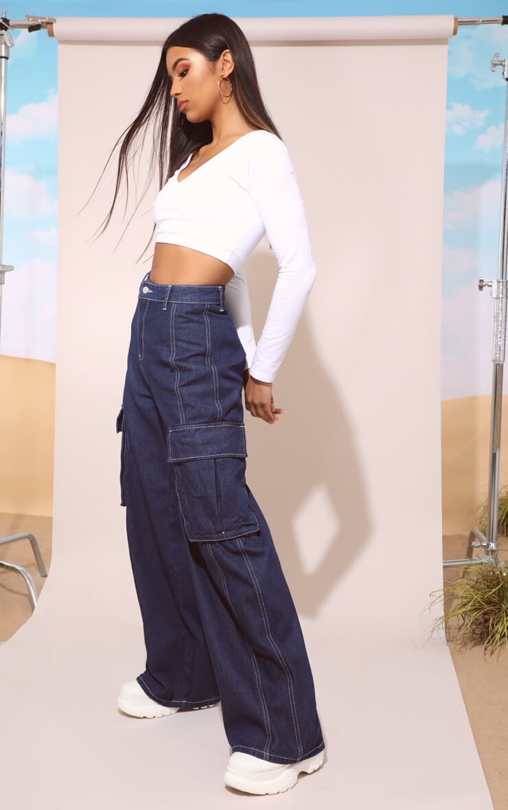 MID WASH HIGH WAISTED WIDE LEG JEANS