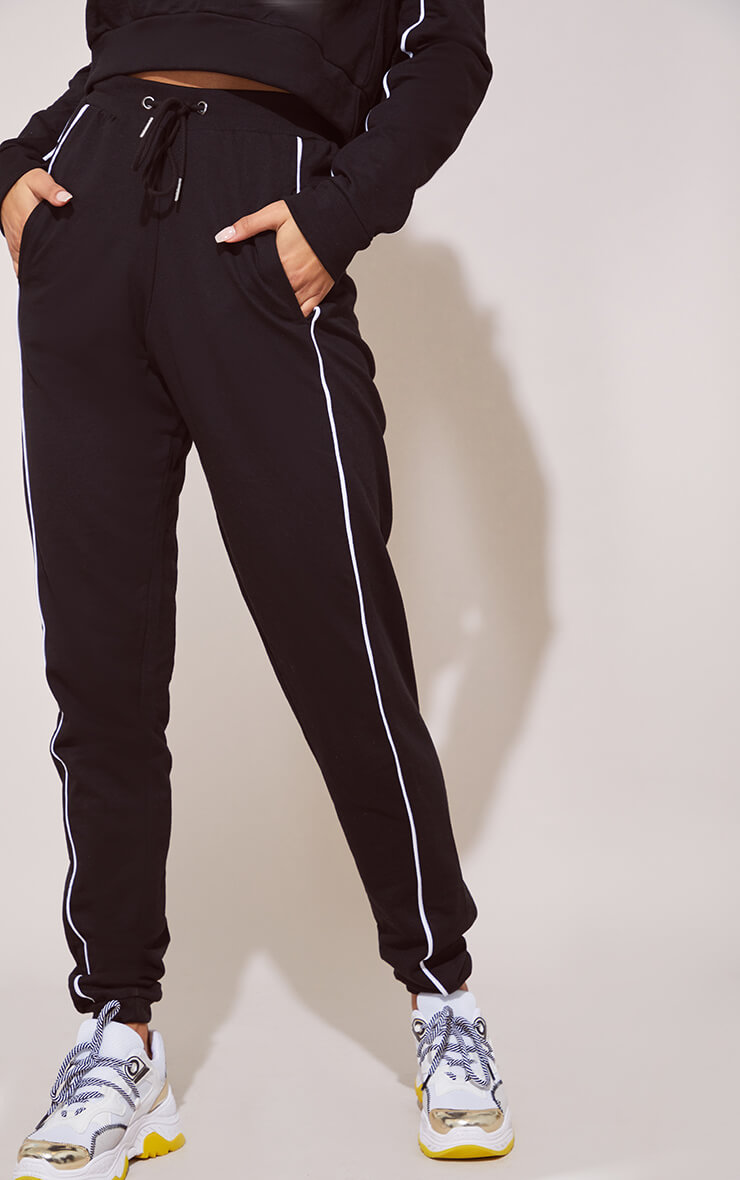 BLACK PIPED JOGGERS