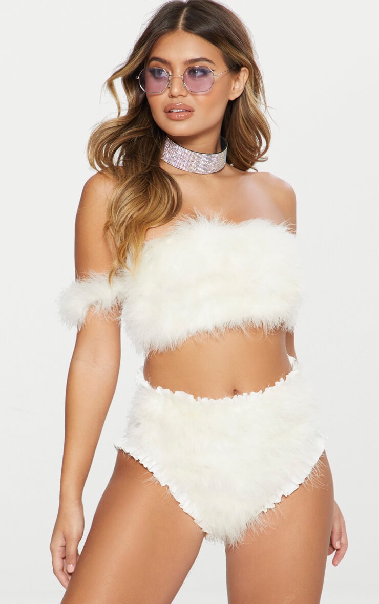 White Faux Feather Bandeau Top
