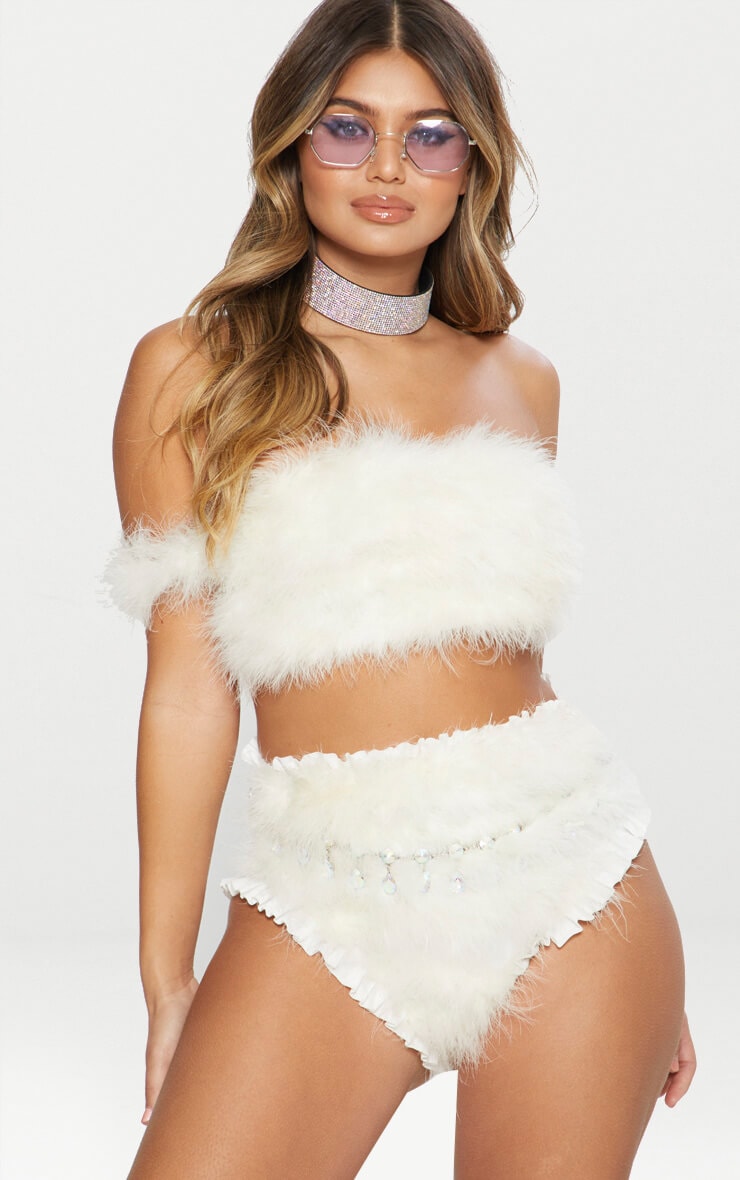 White Faux Feather Hot Pants