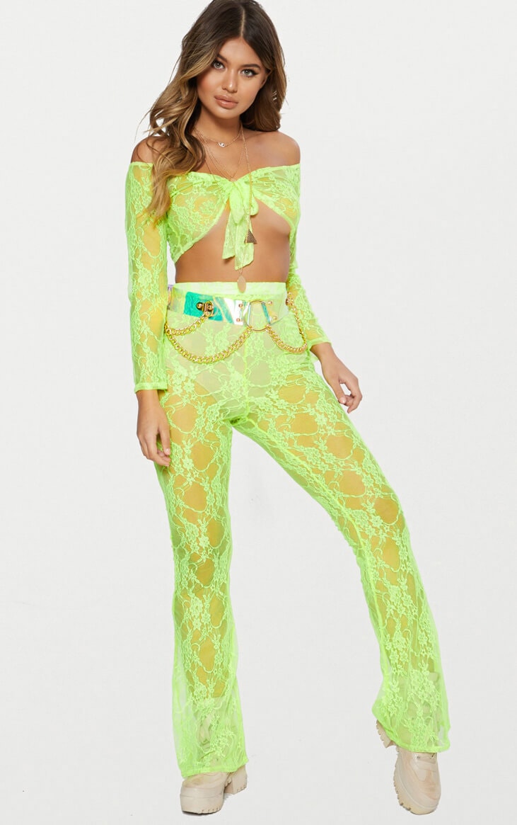 Lime Lace Flared Trousers