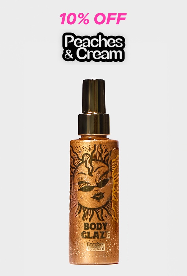 Peaches & Cream logo, with Peaches & Cream product underneath