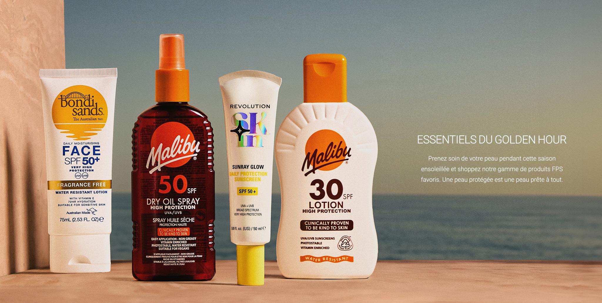 Produits solaires sur la plage
