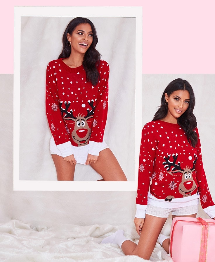 Red Reindeer Knitted Christmas Jumper