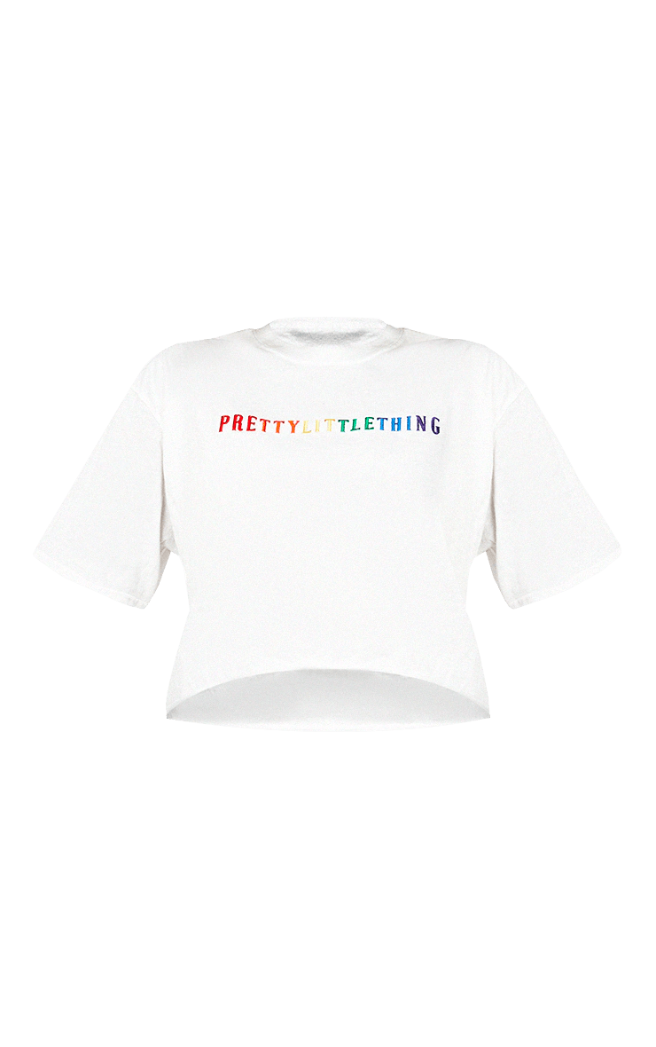 PRETTYLITTLETHING White Pride Crop T Shirt