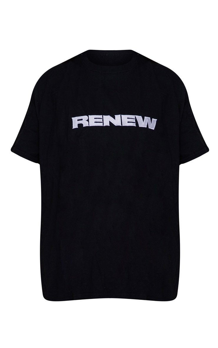 PLT Renew - T-shirt unisexe noir brodé oversize