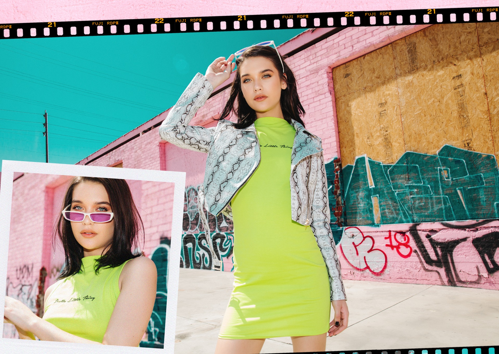 Amanda Steele Shoot 1 Green PrettyLittleThing Dress Desktop