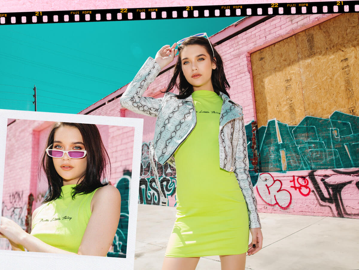 Amanda Steele Shoot 1 Green PrettyLittleThing Dress Mobile
