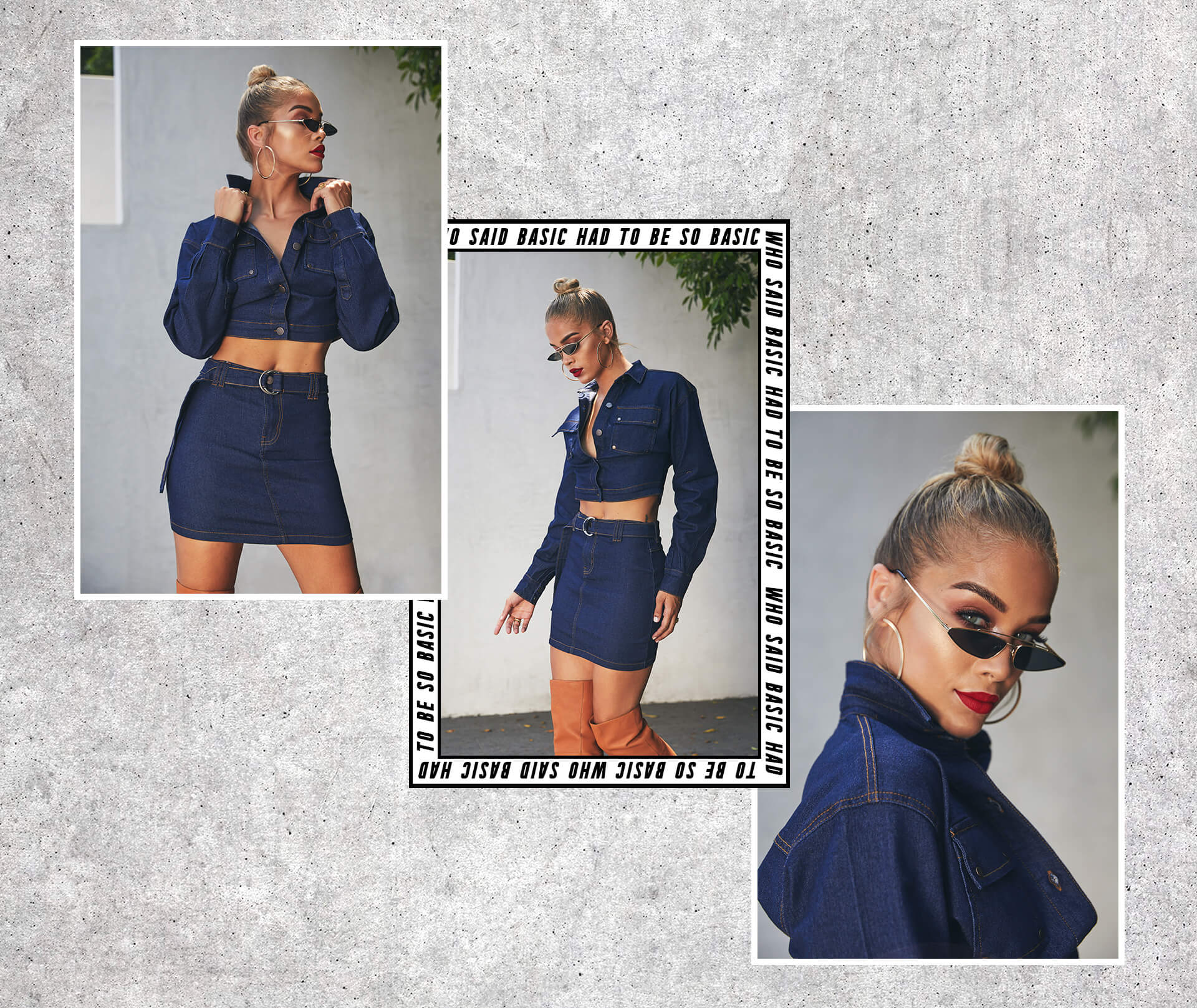 Jasmine Sanders Shoot 3 Dark Wash Denim Trucker Jacket & Dark Wash Denim Skirt Desktop