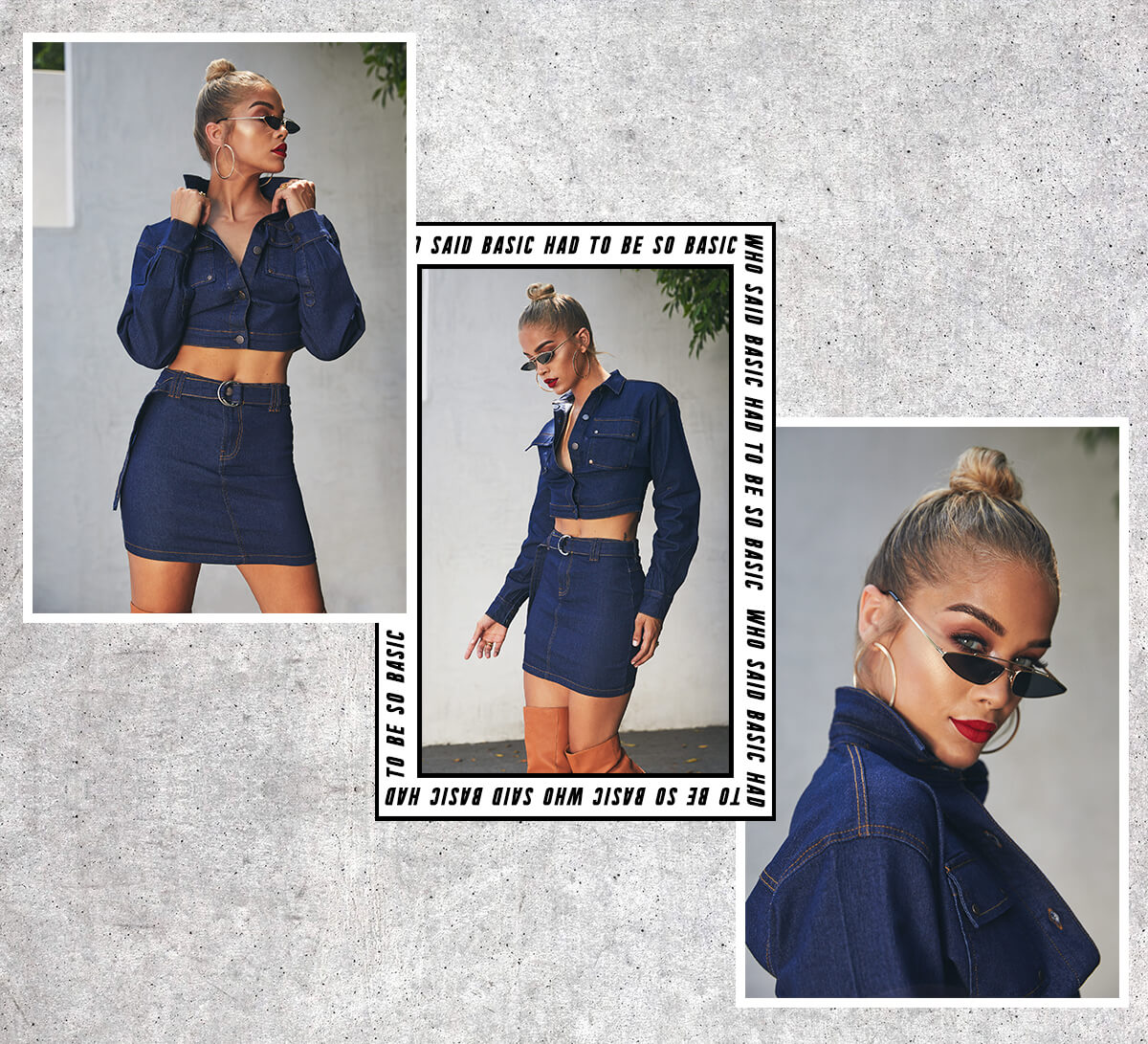 Jasmine Sanders Shoot 3 Dark Wash Denim Trucker Jacket & Dark Wash Denim Skirt Mobile