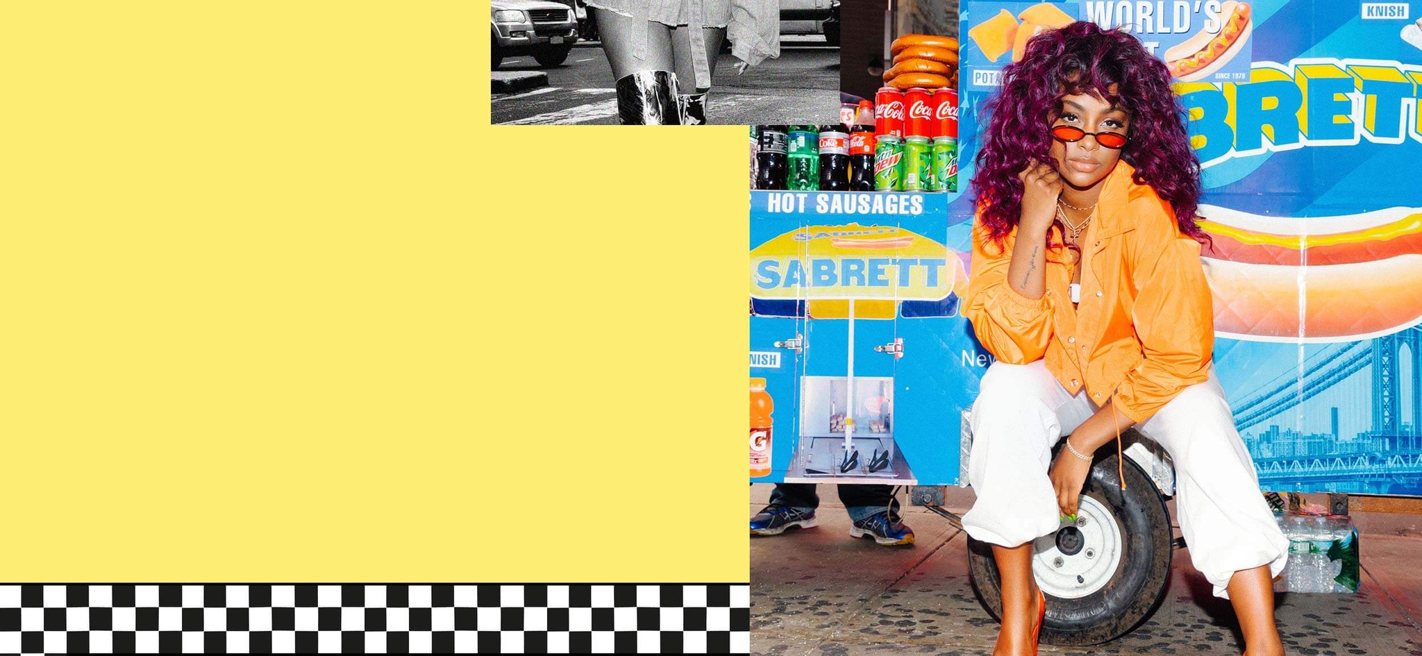 Justine Skye Shoot 1 Orange Jacket & White Trousers Desktop