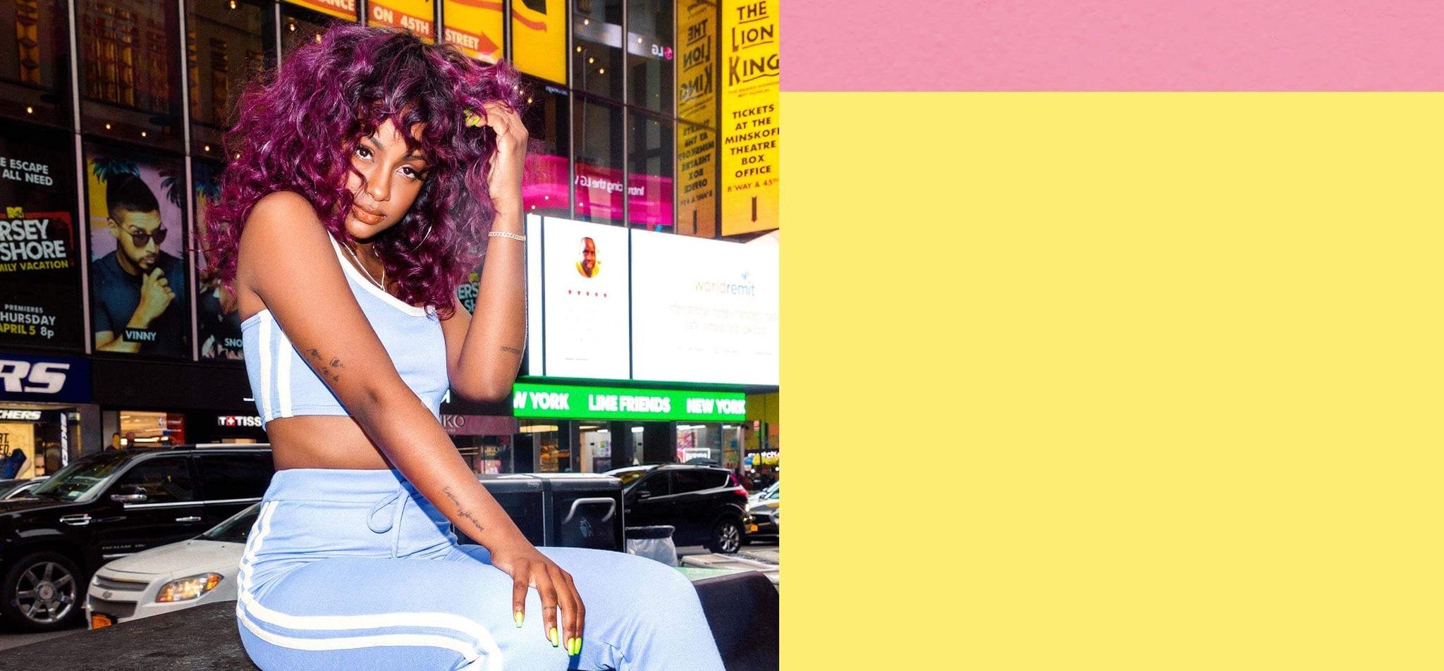 Justine Skye Shoot 5 Blue & White Crop Top & Blue & White Jogger Bottoms Desktop