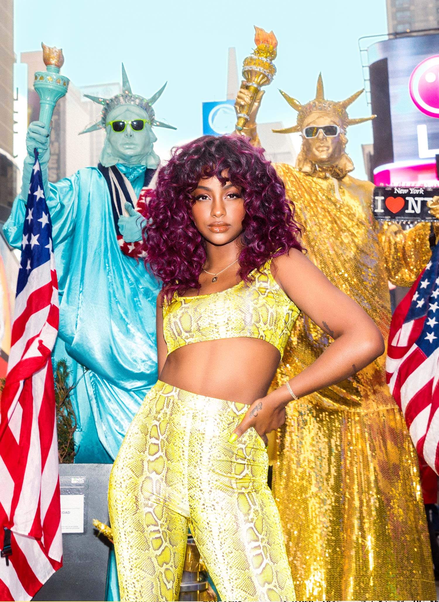 Justine Skye Shoot 14 Yellow Snake Print Crop Top & Yellow Snake Print Trousers Mobile