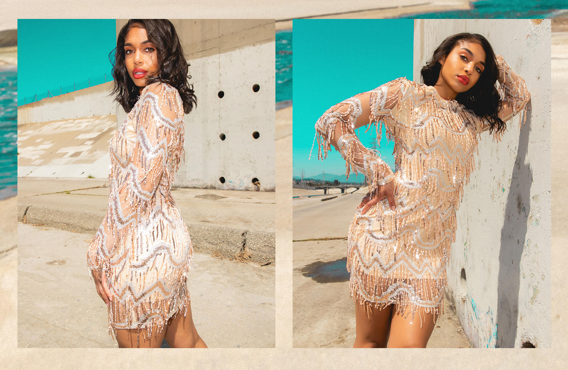 Lori Harvey Shoot 5 White Flow Crop Top & Beige Cargo Trousers Desktop