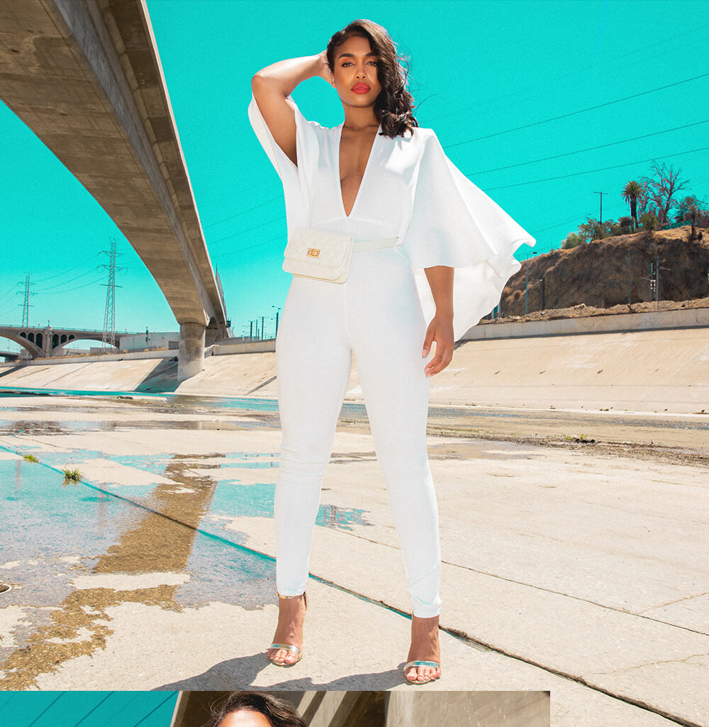 Lori Harvey Shoot 4 White Plunge Jumpsuit Mobile