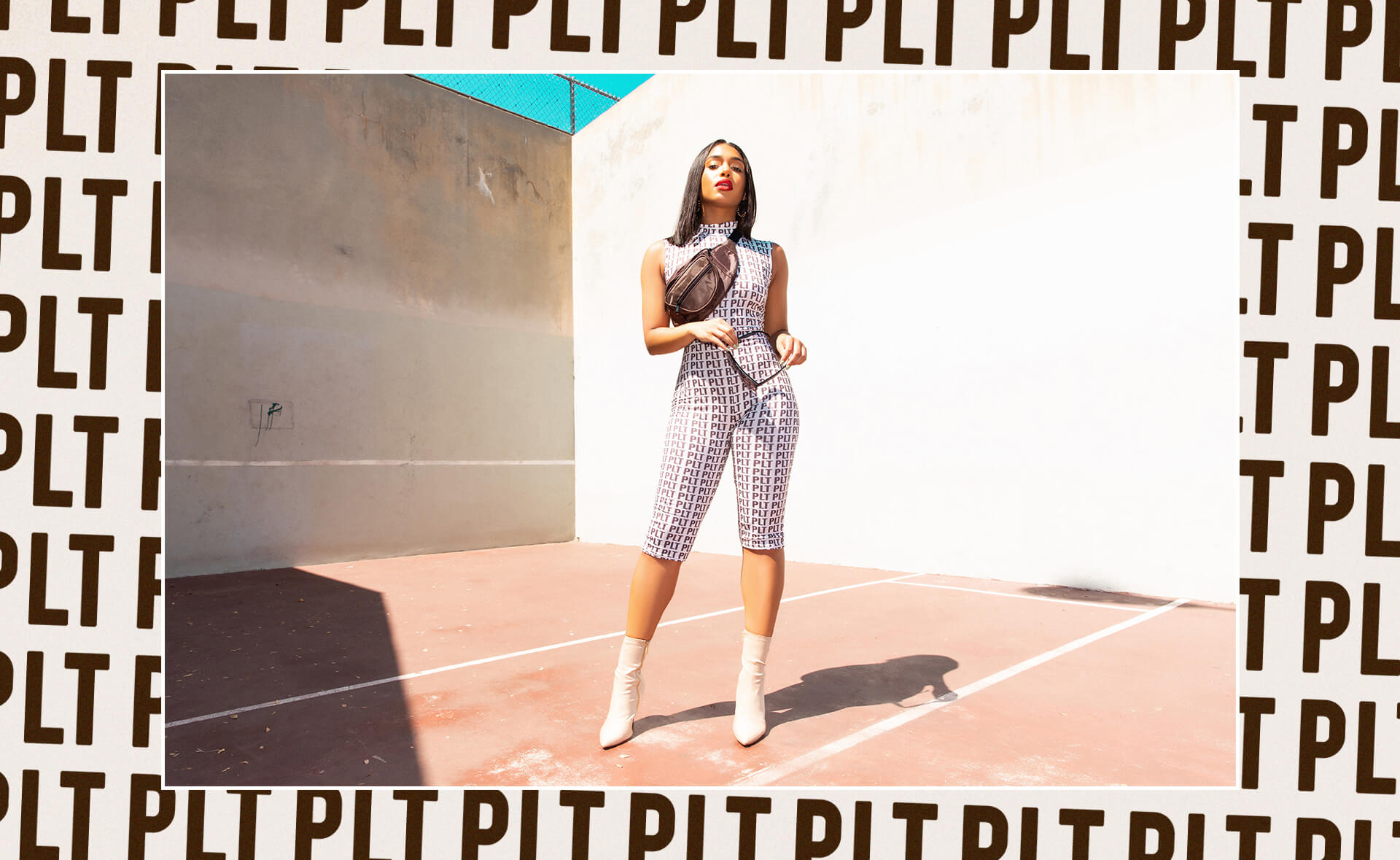 Lori Harvey Shoot 2 White Crop Top & Blue Leather Trousers Desktop
