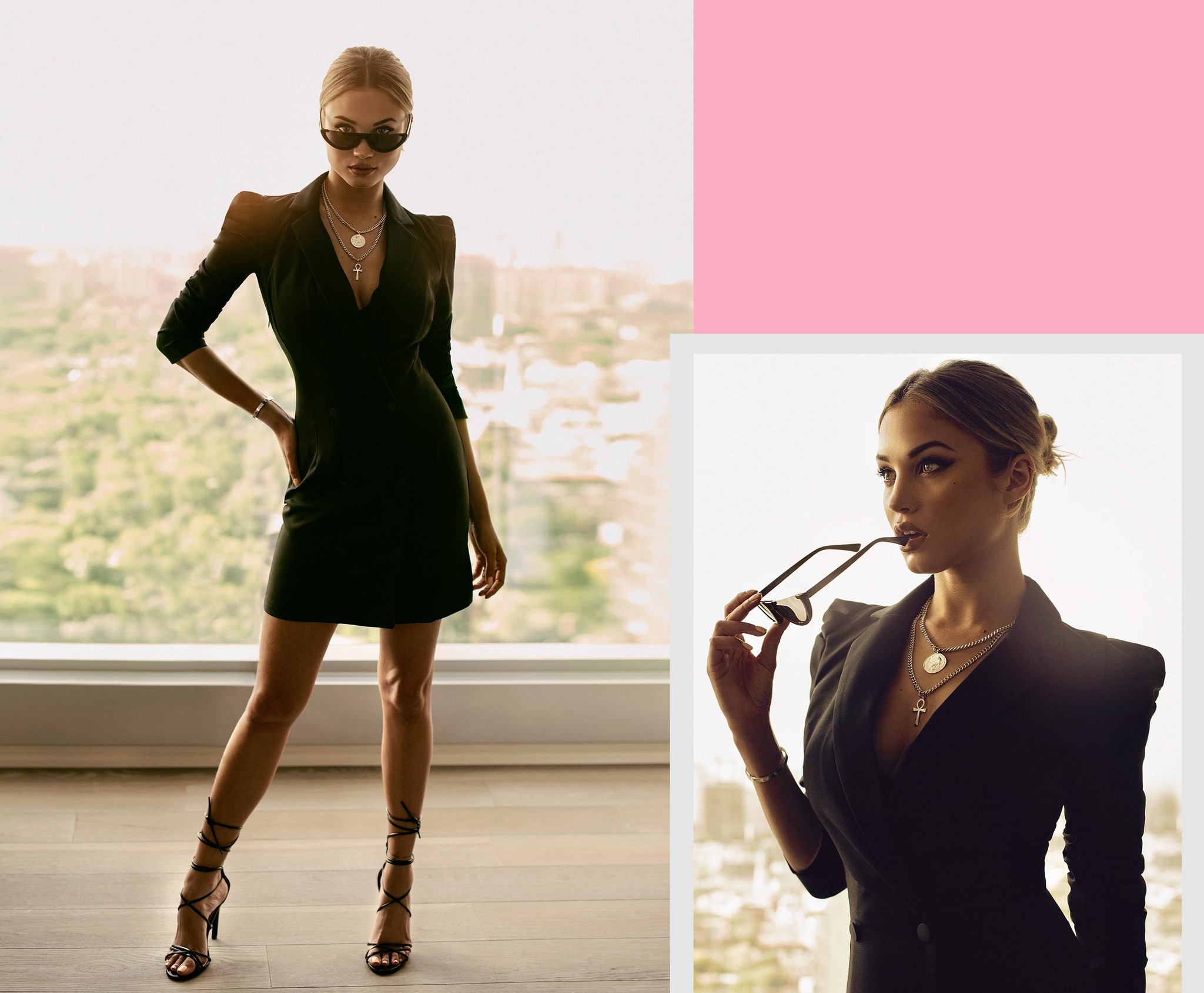 BLACK PUFF SLEEVE BUTTON UP BLAZER DRESS desktop
