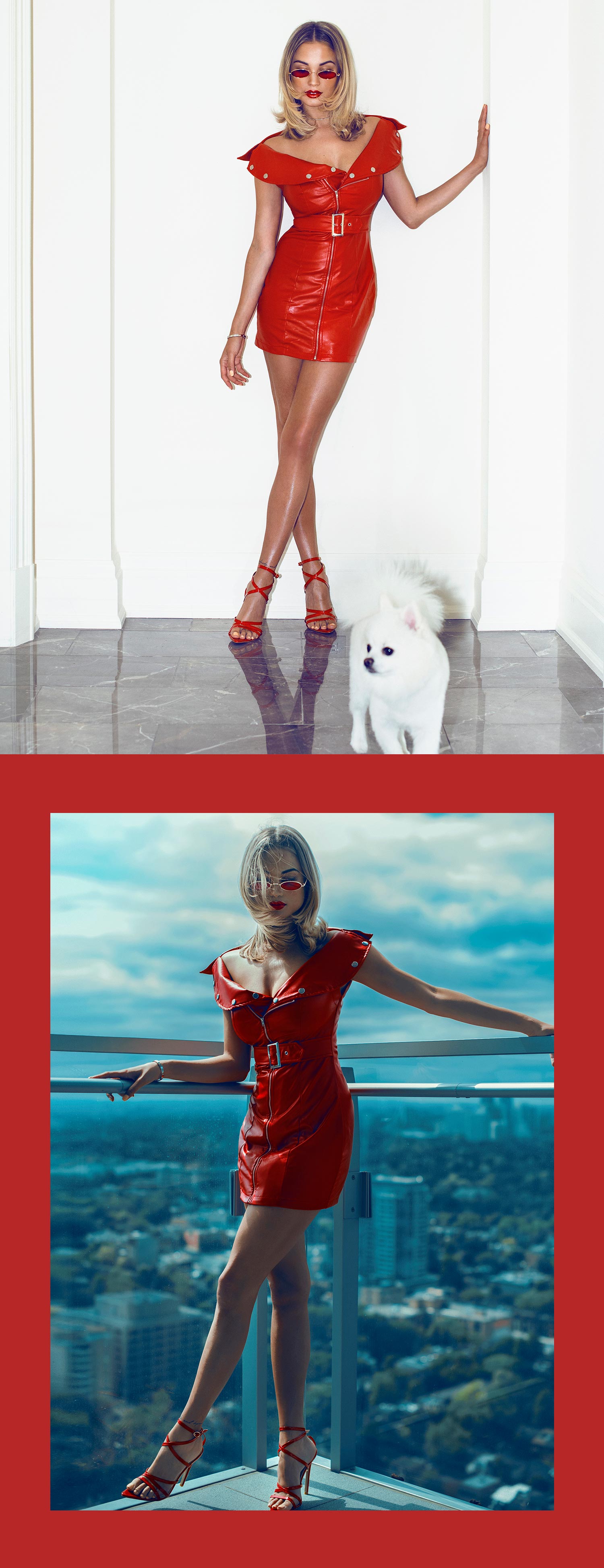 red front belt faux leather bodycon dress mobile