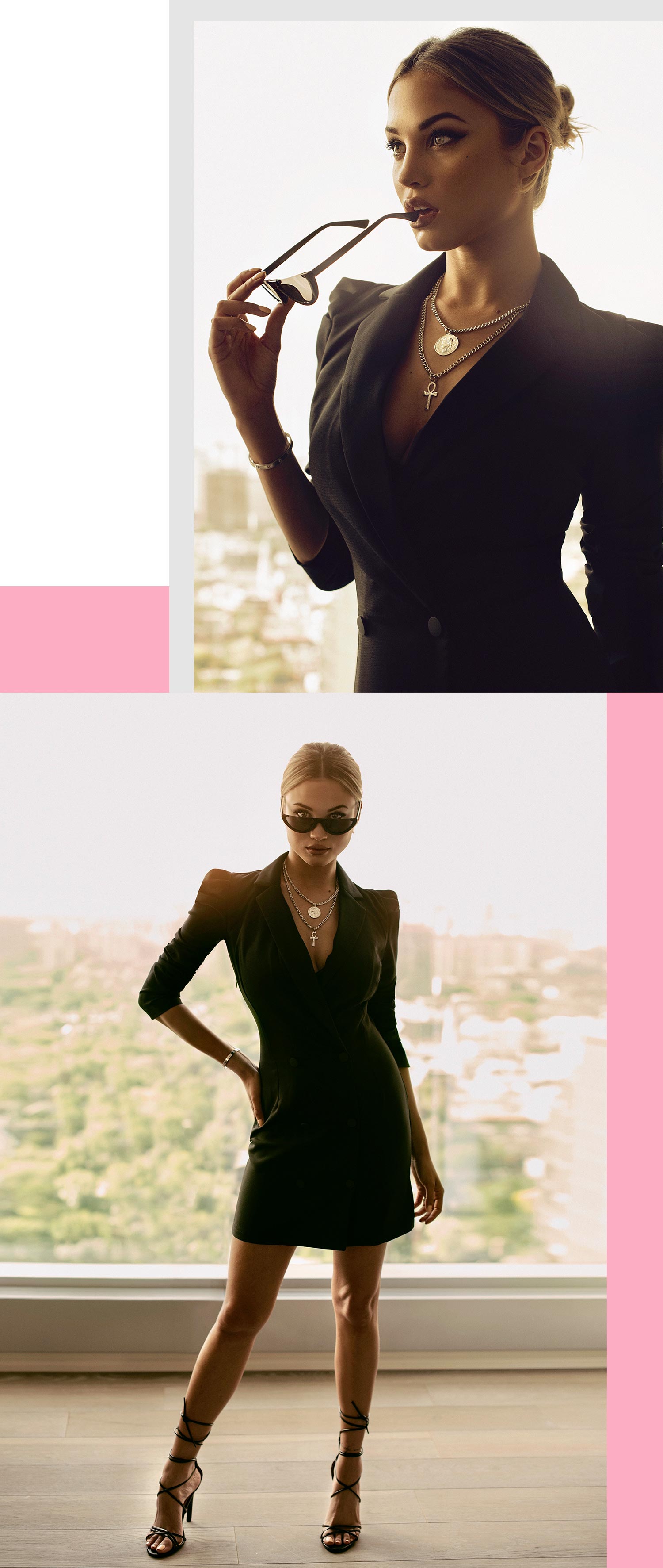 BLACK PUFF SLEEVE BUTTON UP BLAZER DRESS mobile