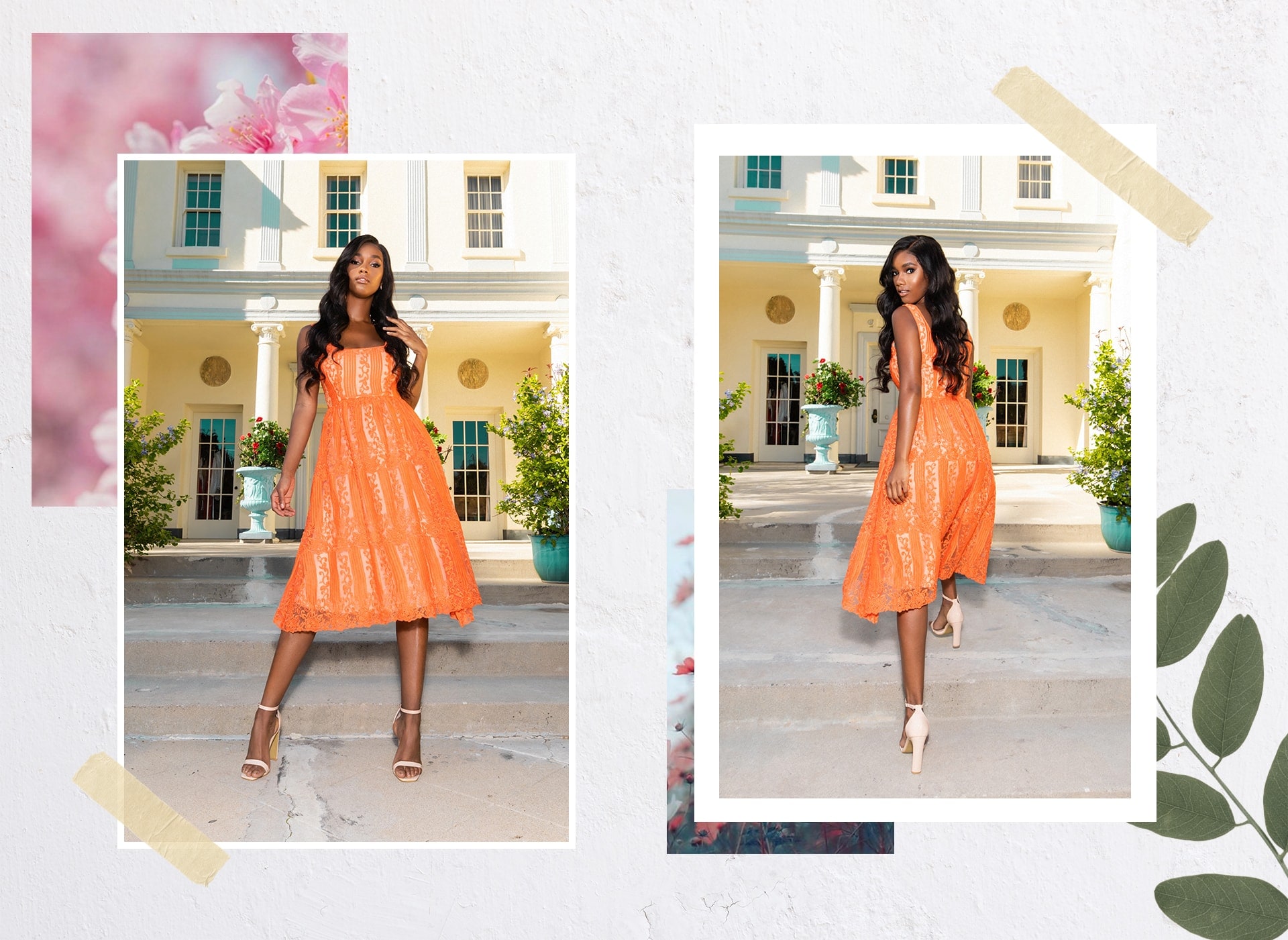 Robe moulante orange à lacets