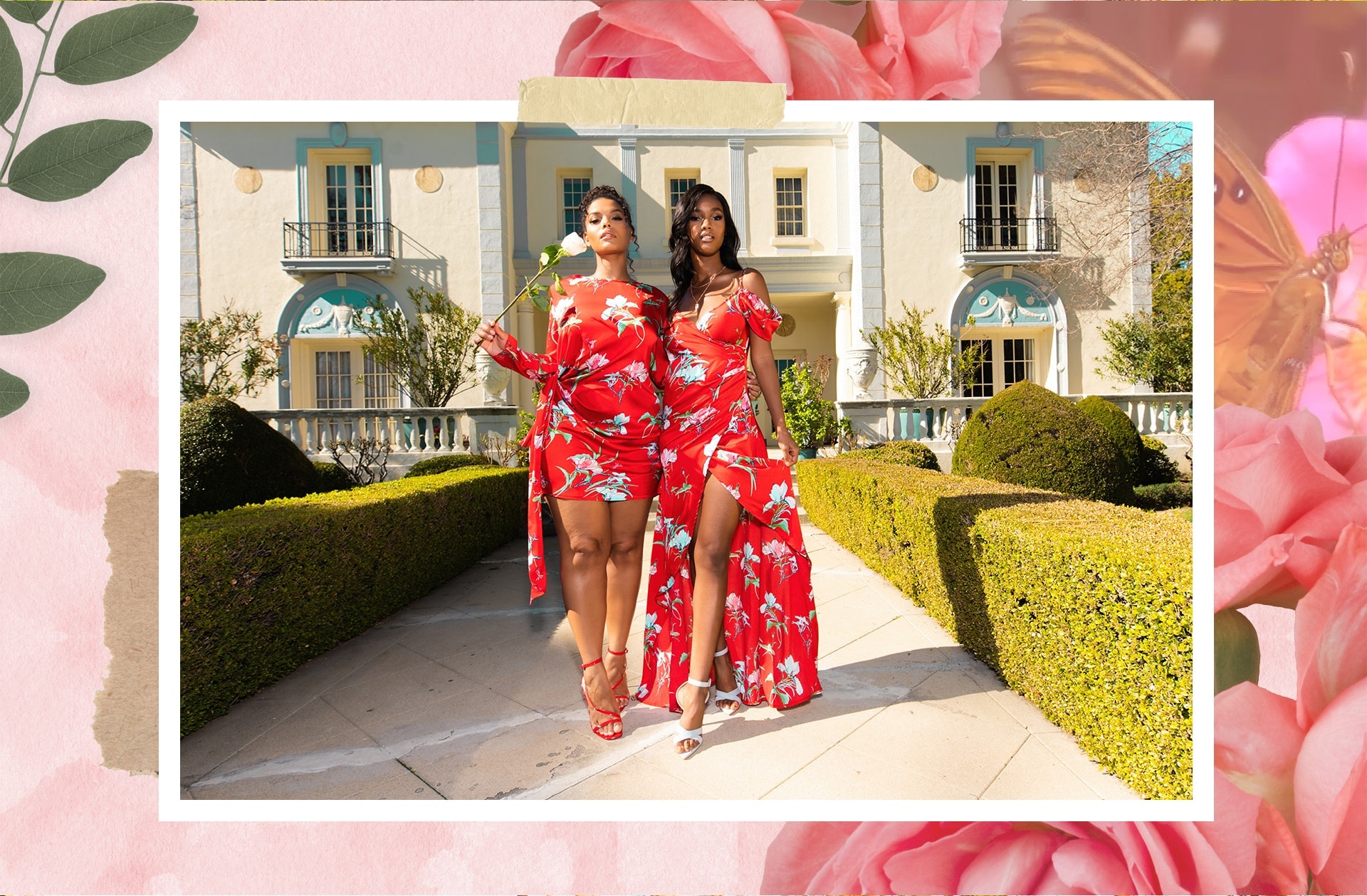 Robe droite rouge à imprimé floral drapée , Robe longue rouge à imprimé floral drapée