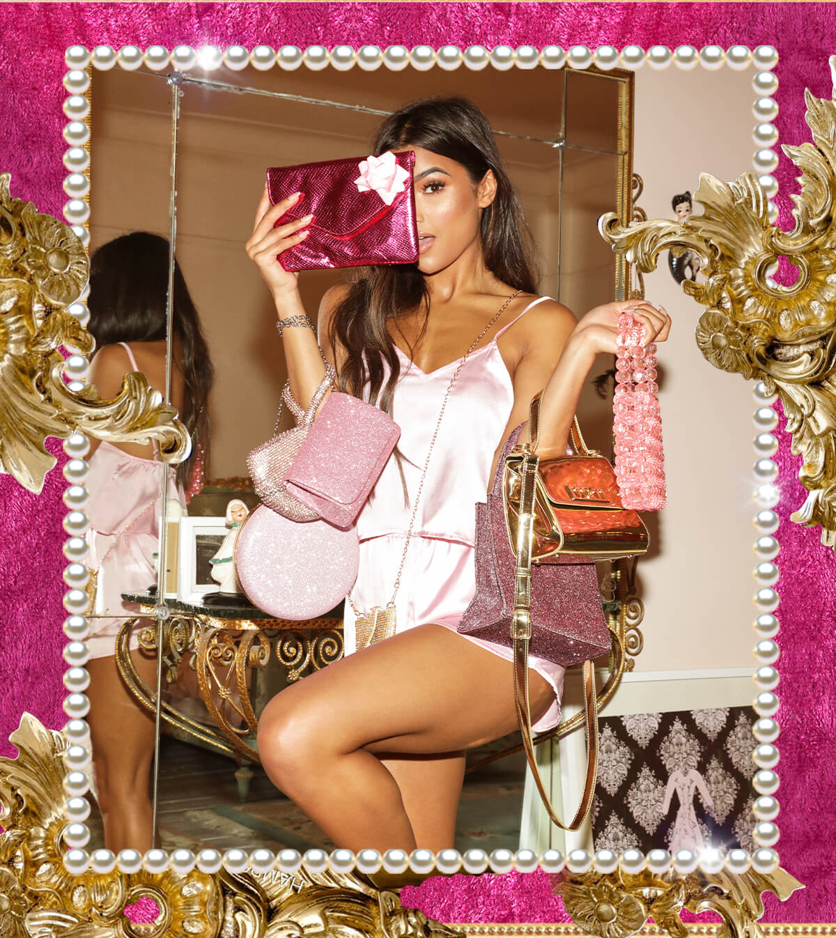 Christmas Lookbook Pink Satin Pyjamas Mobile