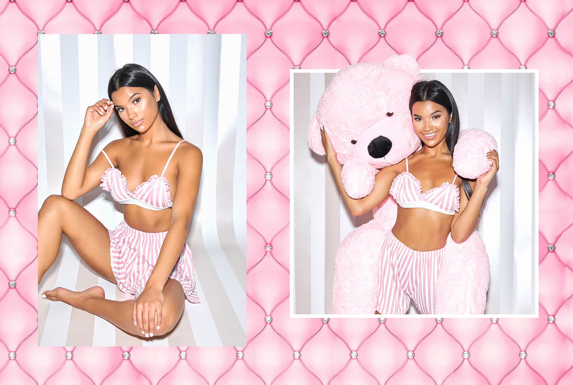 PINK STRIPE BRALET AND SHORT SET DESKTOP