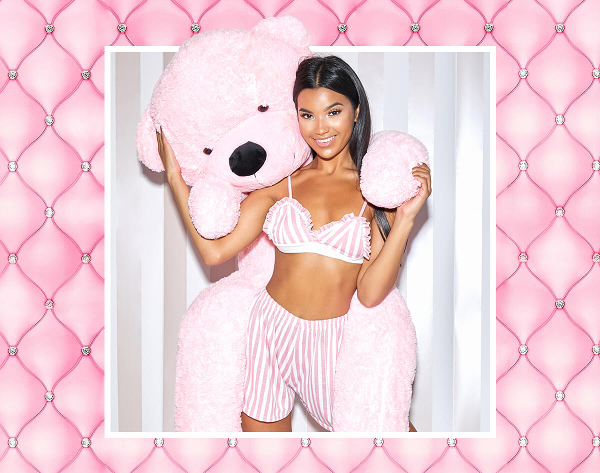 PINK STRIPE BRALET AND SHORT SET MOBILE