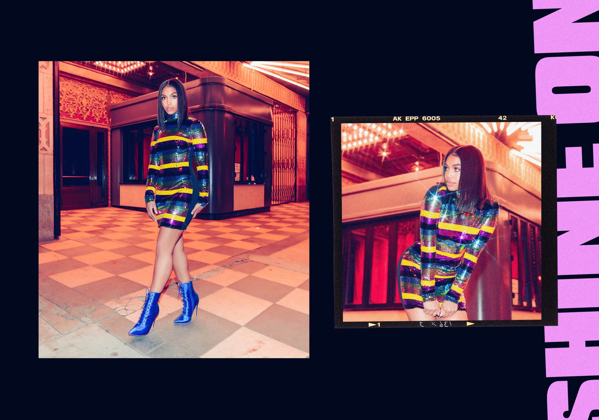 multi sequin high neck long sleeve bodycon dress desktop