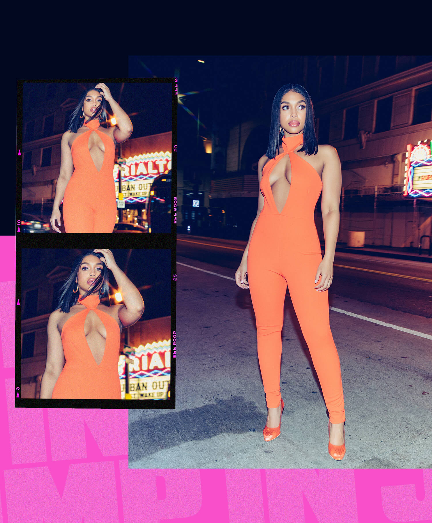 bright orange scuba neck jumpsuit mobile