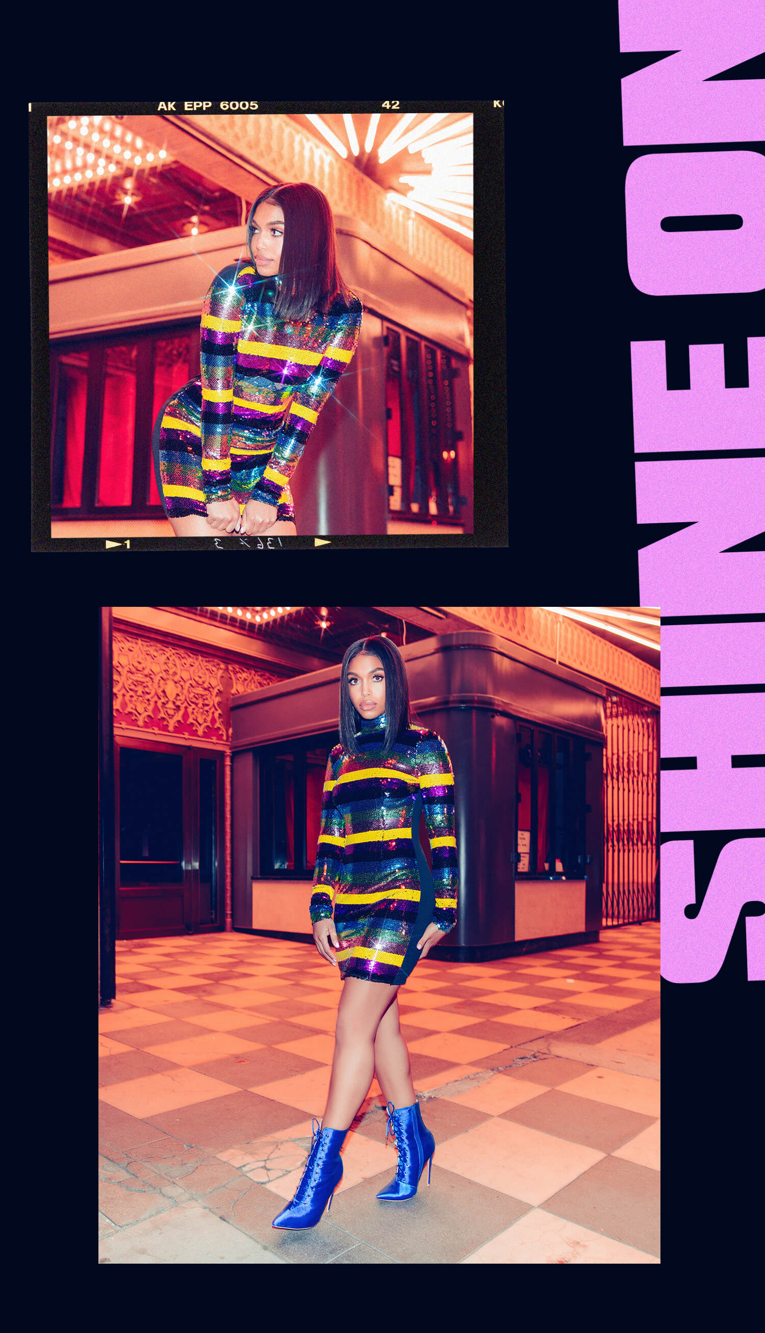 multi sequin high neck long sleeve bodycon dress mobile