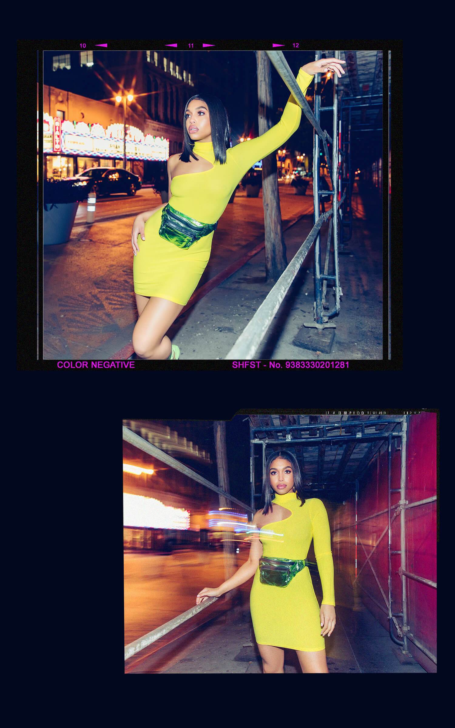 yellow high neck asymmetric sleeve bodycon dress mobile