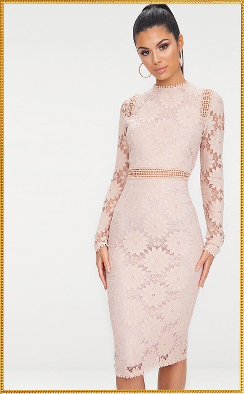 DUSTY PINK LACE BODYCON DRESS