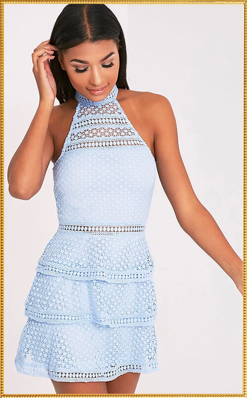 DUSTY BLUE LACE BODYCON DRESS