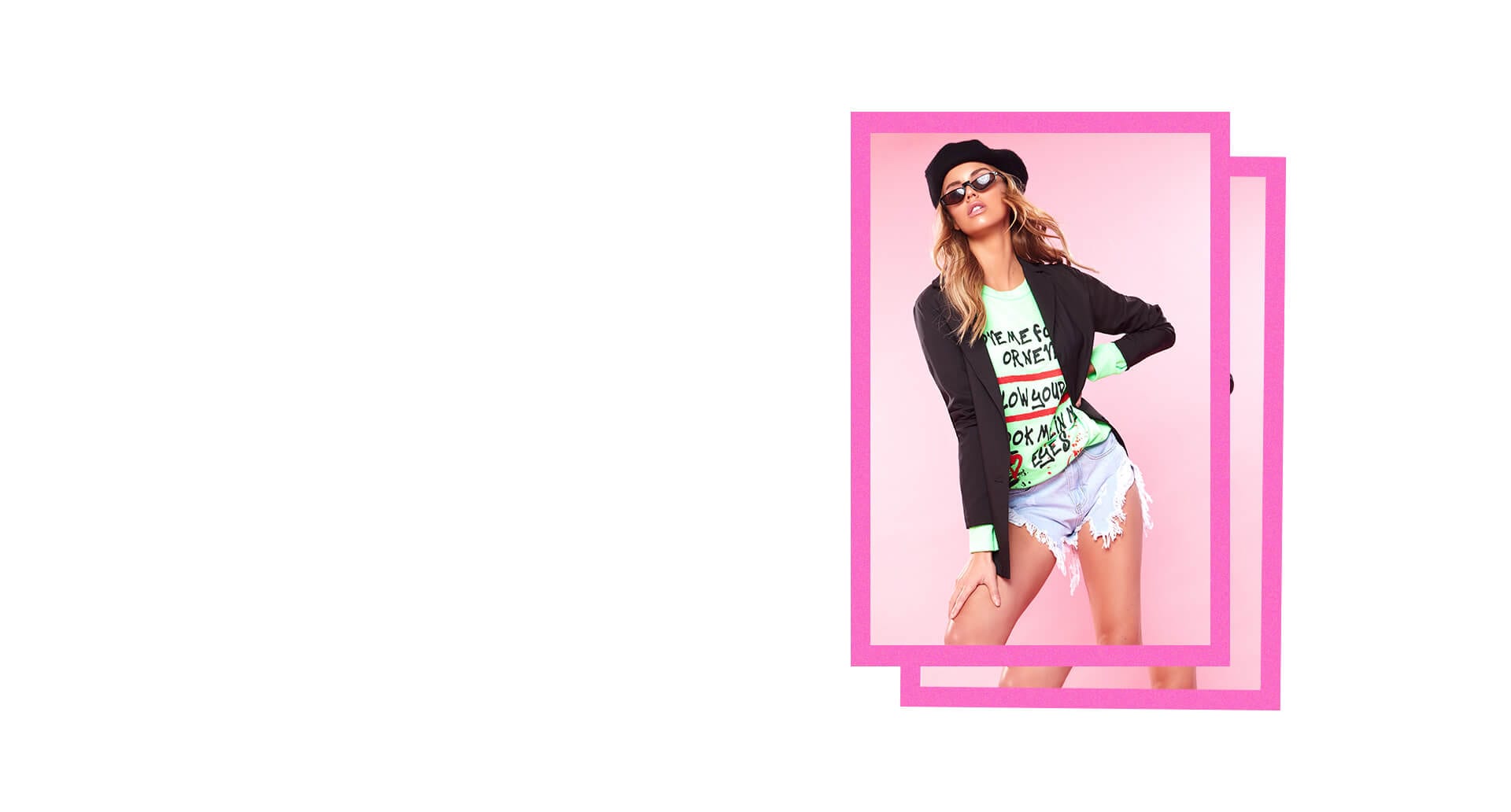 black blazer and neon green long sleeve graffiti shirt with denim shorts student style