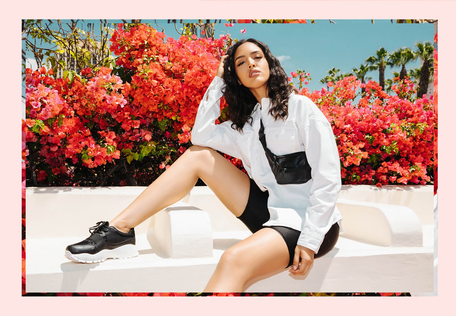 white knitted long sleeve jumper and white culottes desktop