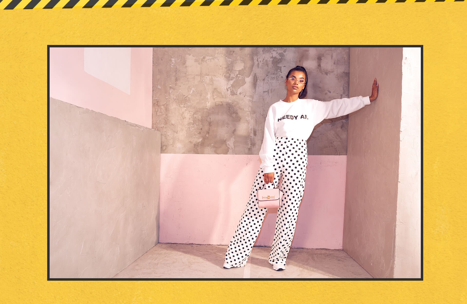 Workwear Shoot 4 Needy AF Jumper & Black Spotted Trousers Desktop