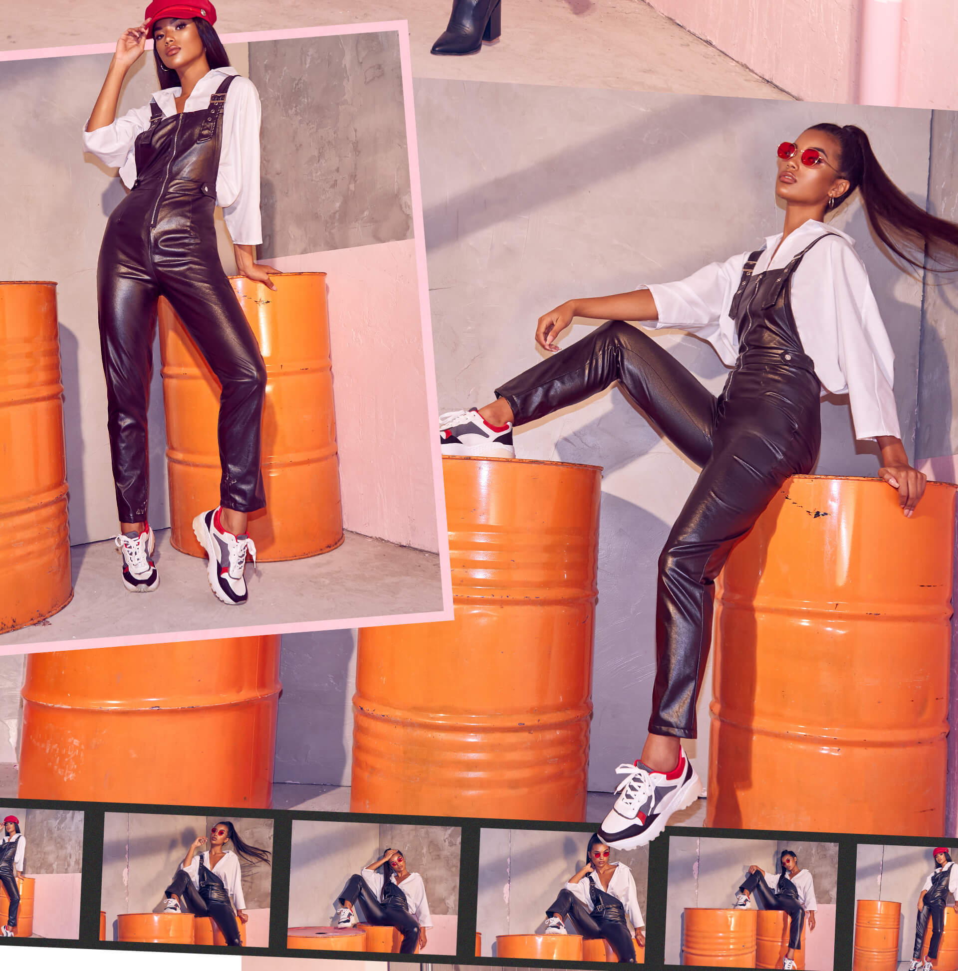 Workwear Shoot 6 Black Vinyl Jumpsuit & White Blouse Desktop