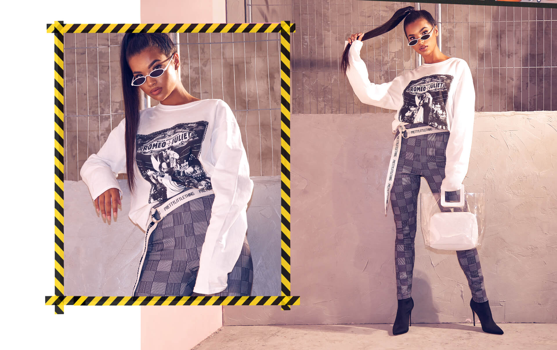 Workwear Shoot 7 Romeo + Juliet White Jumper & Grey Tartan Trousers Desktop