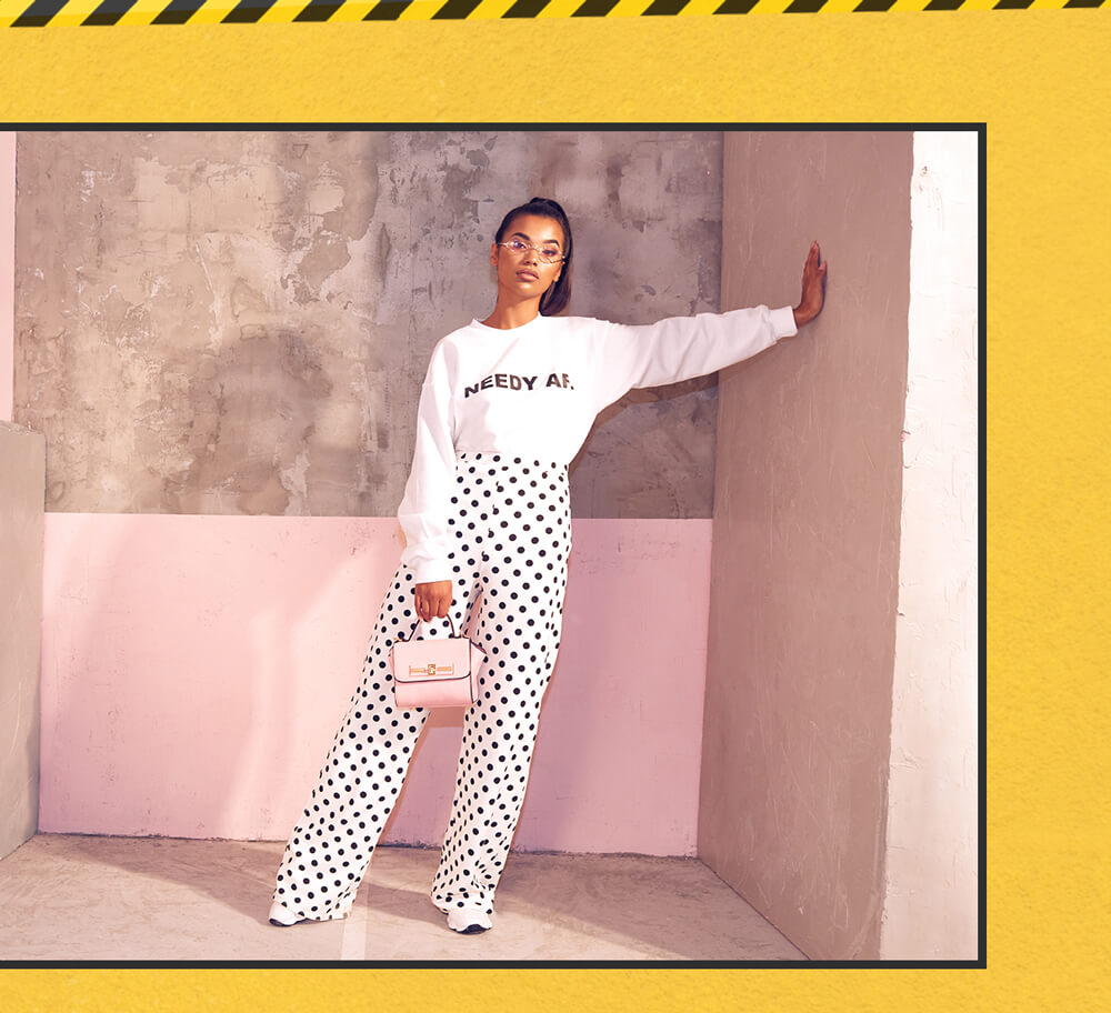 Workwear Shoot 4 Needy AF Jumper & Black Spotted Trousers Mobile