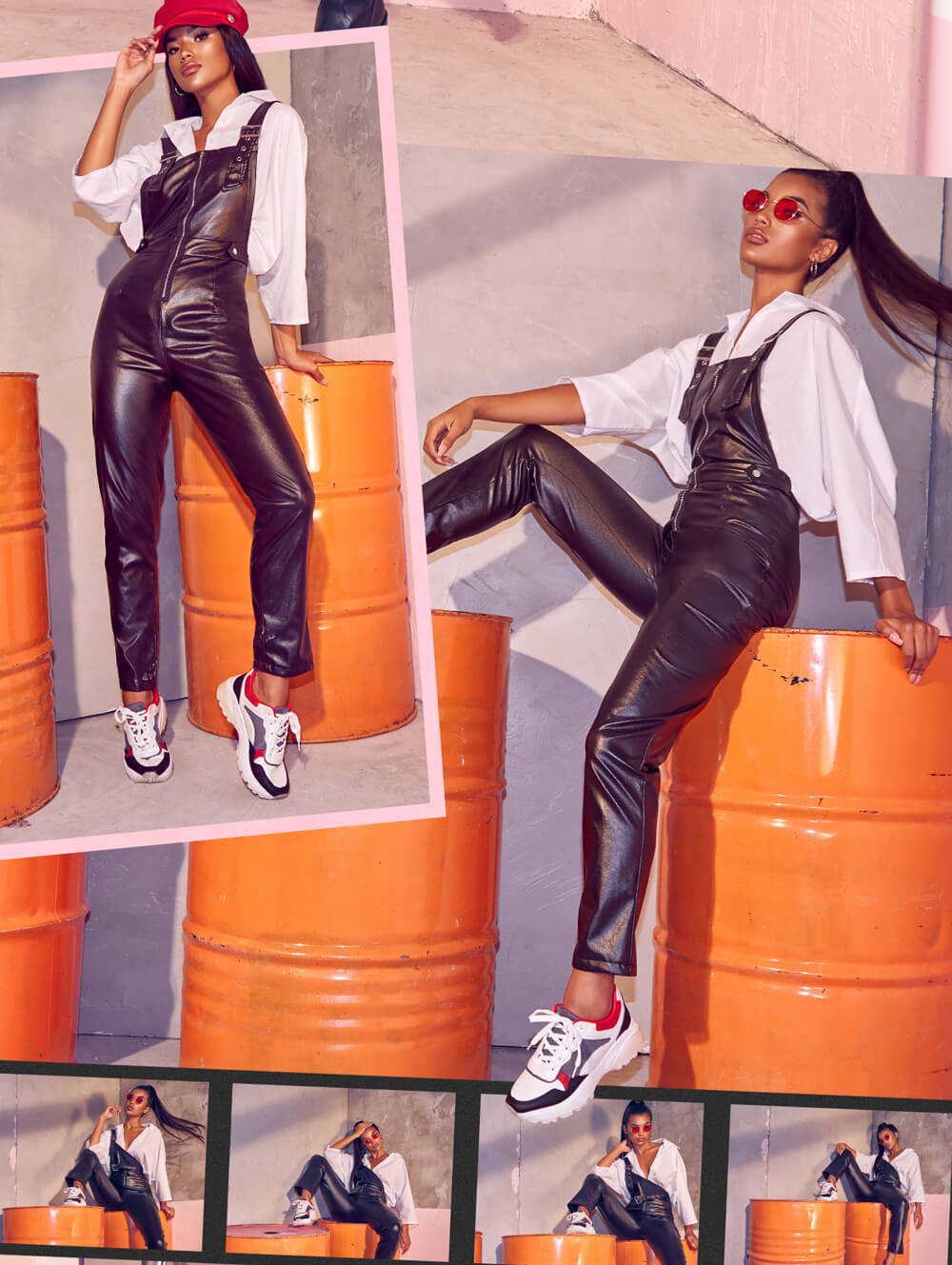 Workwear Shoot 6 Black Vinyl Jumpsuit & White Blouse Mobile
